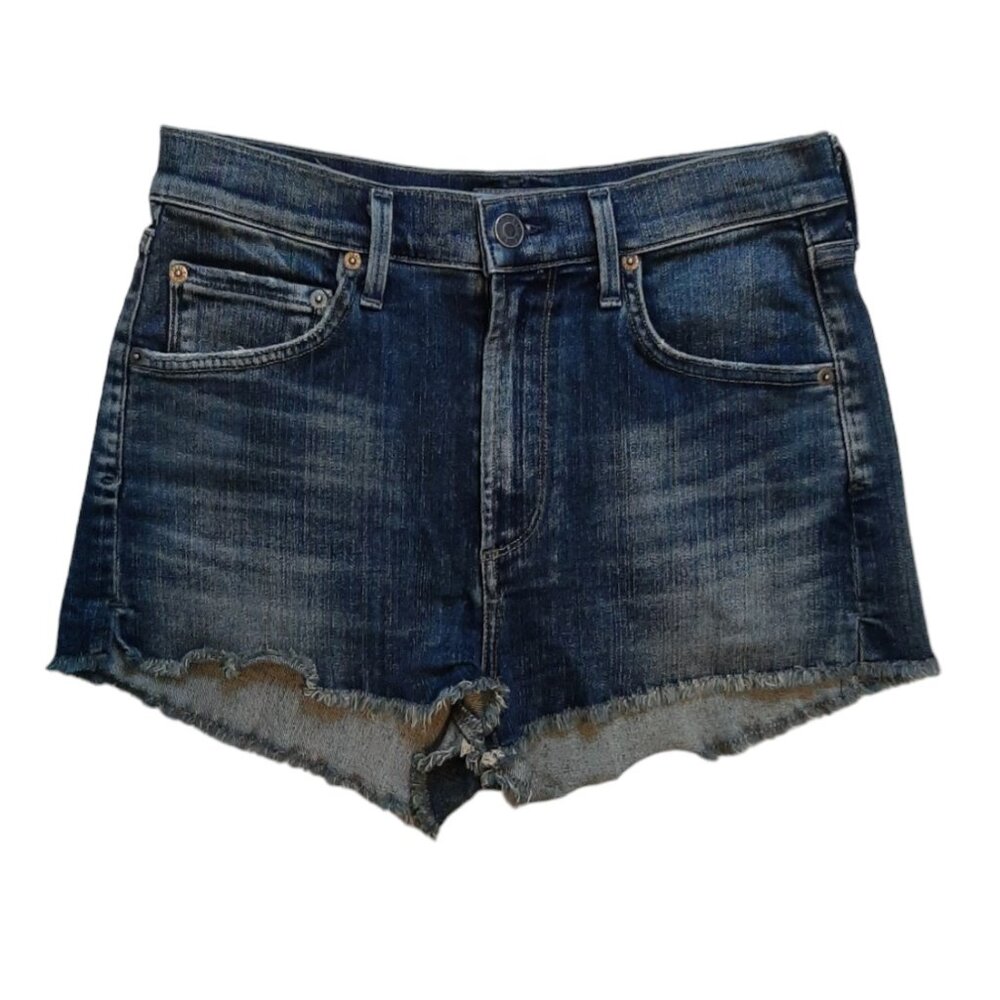 AGOLDE Anja Dark Denim Stretch Cut Off Shorts SZ 26